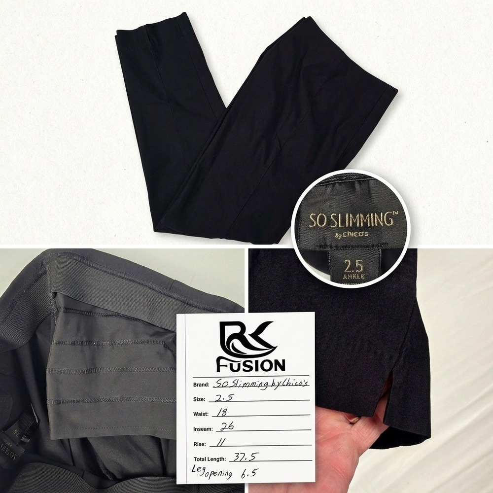 Chicos So Slimming Ankle Pants Black Pull On Tummy Control Trousers Size 2.5 XL